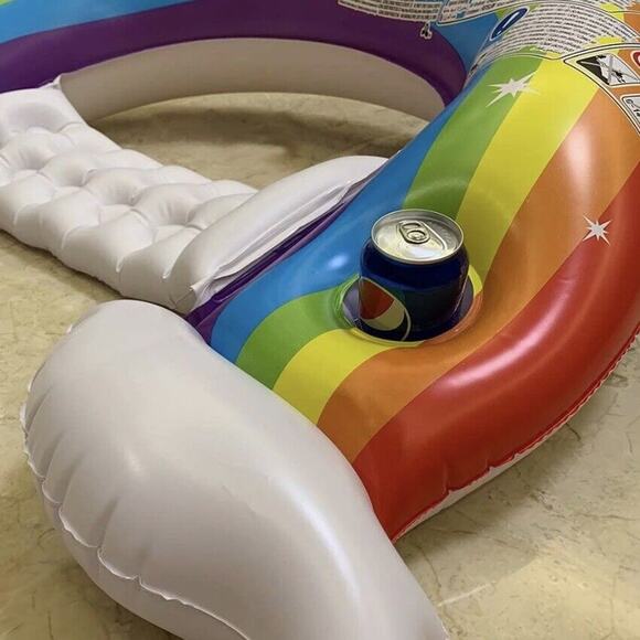 Rainbow Pool Lake Float Chair Lounger Inflatable with Seat & 2 Cup Holders-NEW! - Picture 3 of 5